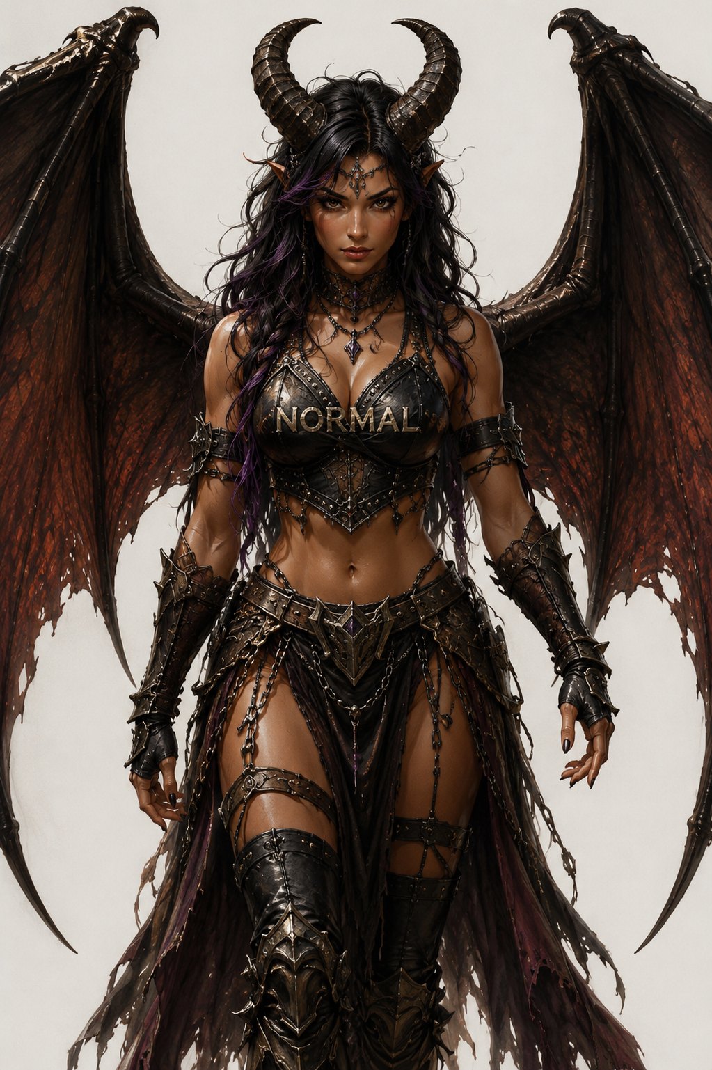 Painterly full render of Ashwing Blu in armored NORMAL chestplate, wings spread