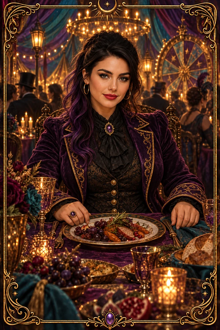 Blu takes her place at a communal carnival table, comfortable belonging among its ordinary place settings.