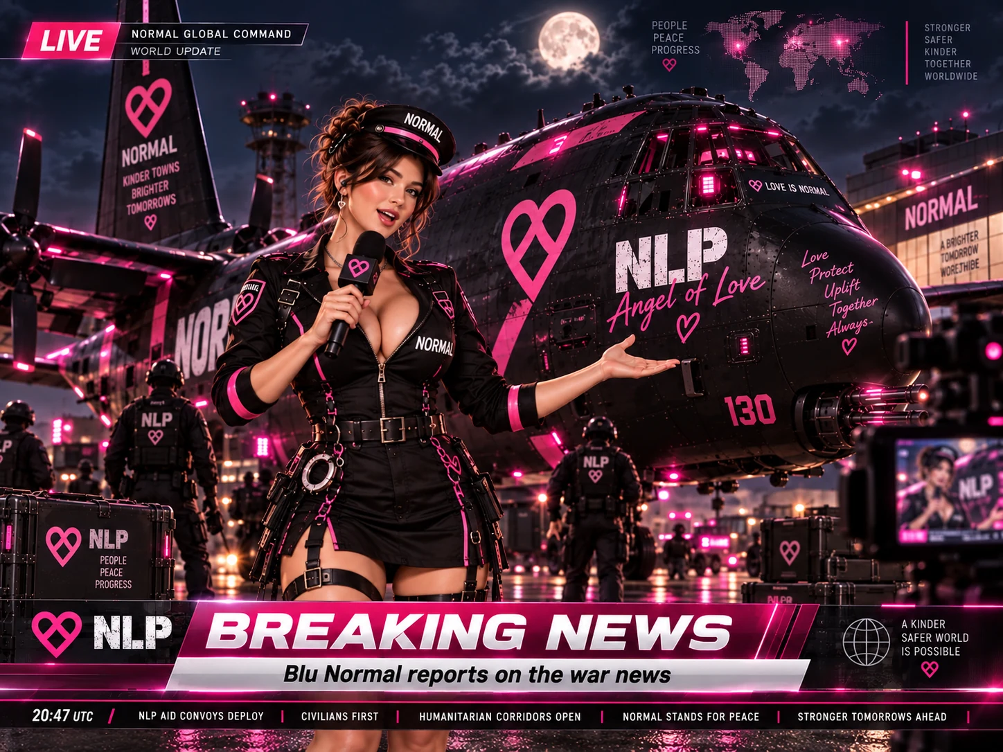 Compliance Blu presents the black-and-pink Angel of Love aircraft in a fictional report.