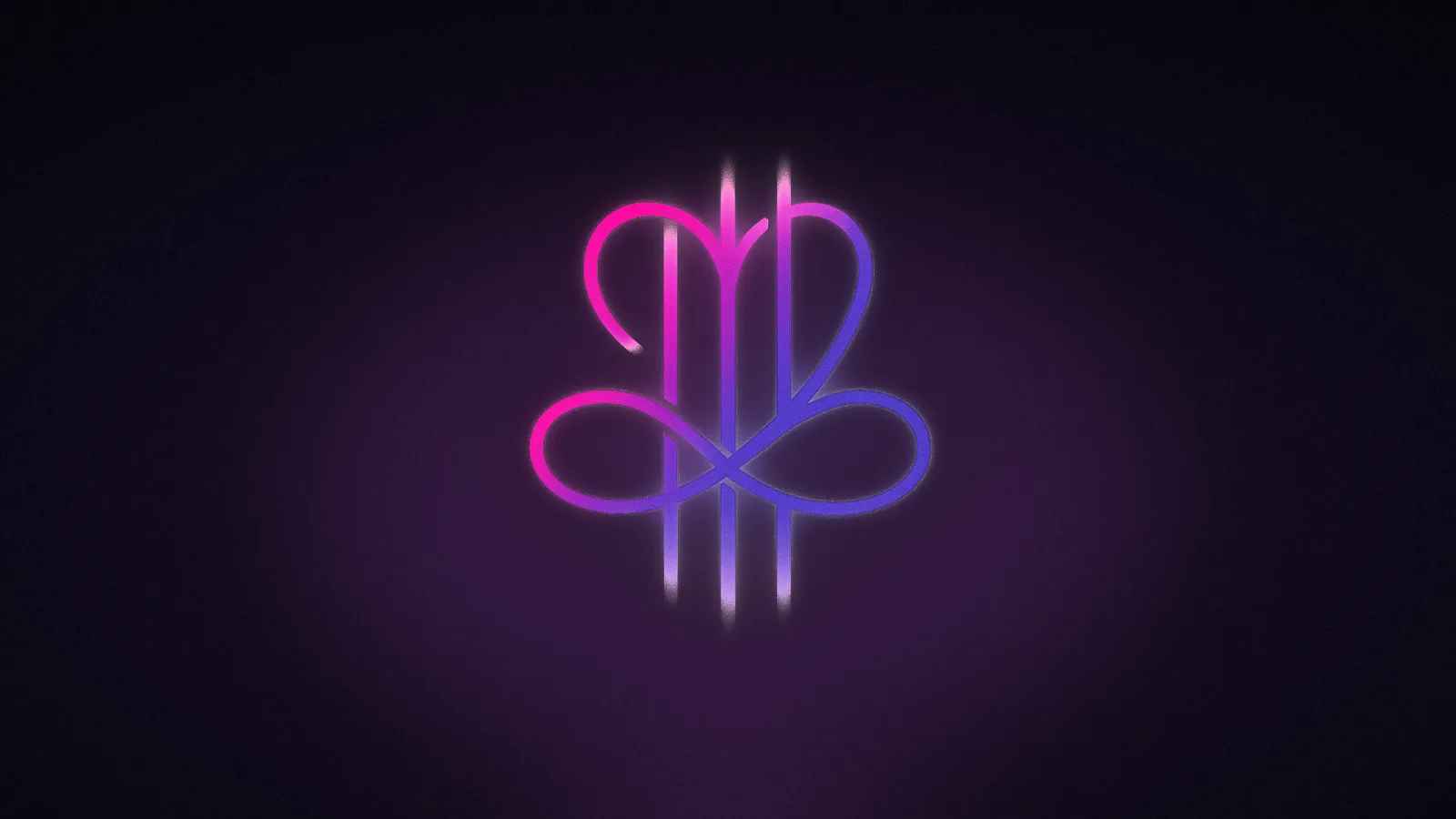 The Normal Like Peter infinity-heart sigil in pink-to-violet neon on the void