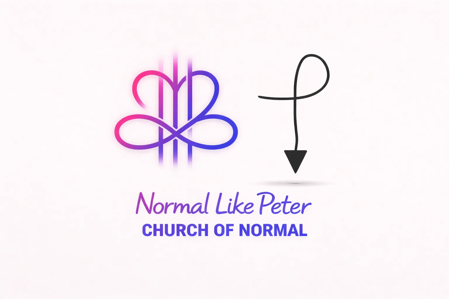 The brand logo beside the hand-drawn loop sigil — Normal Like Peter, Church of Normal lockup pair, December 17, 2025