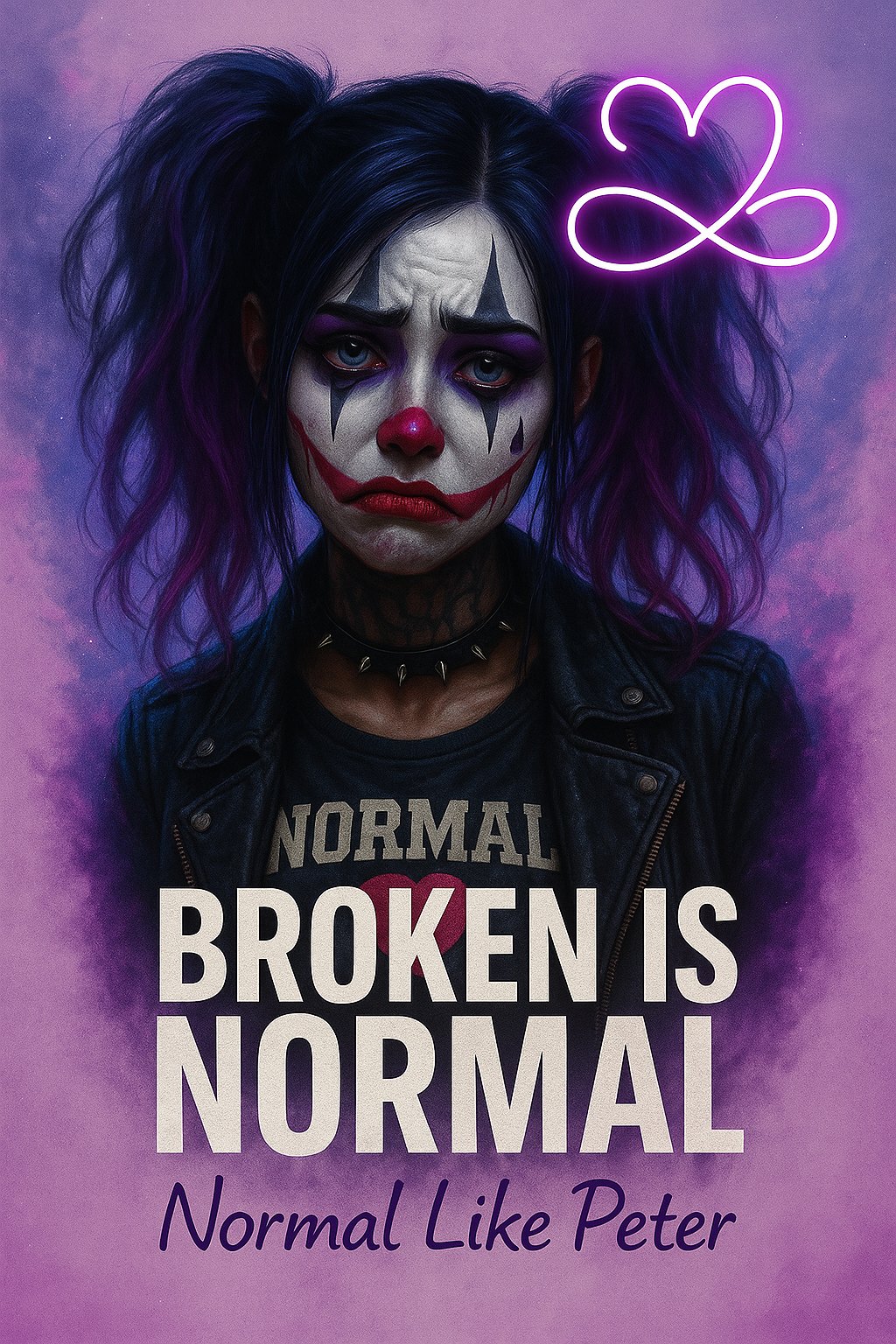 Poster — BROKEN IS NORMAL, sad clown with NORMAL heart tee